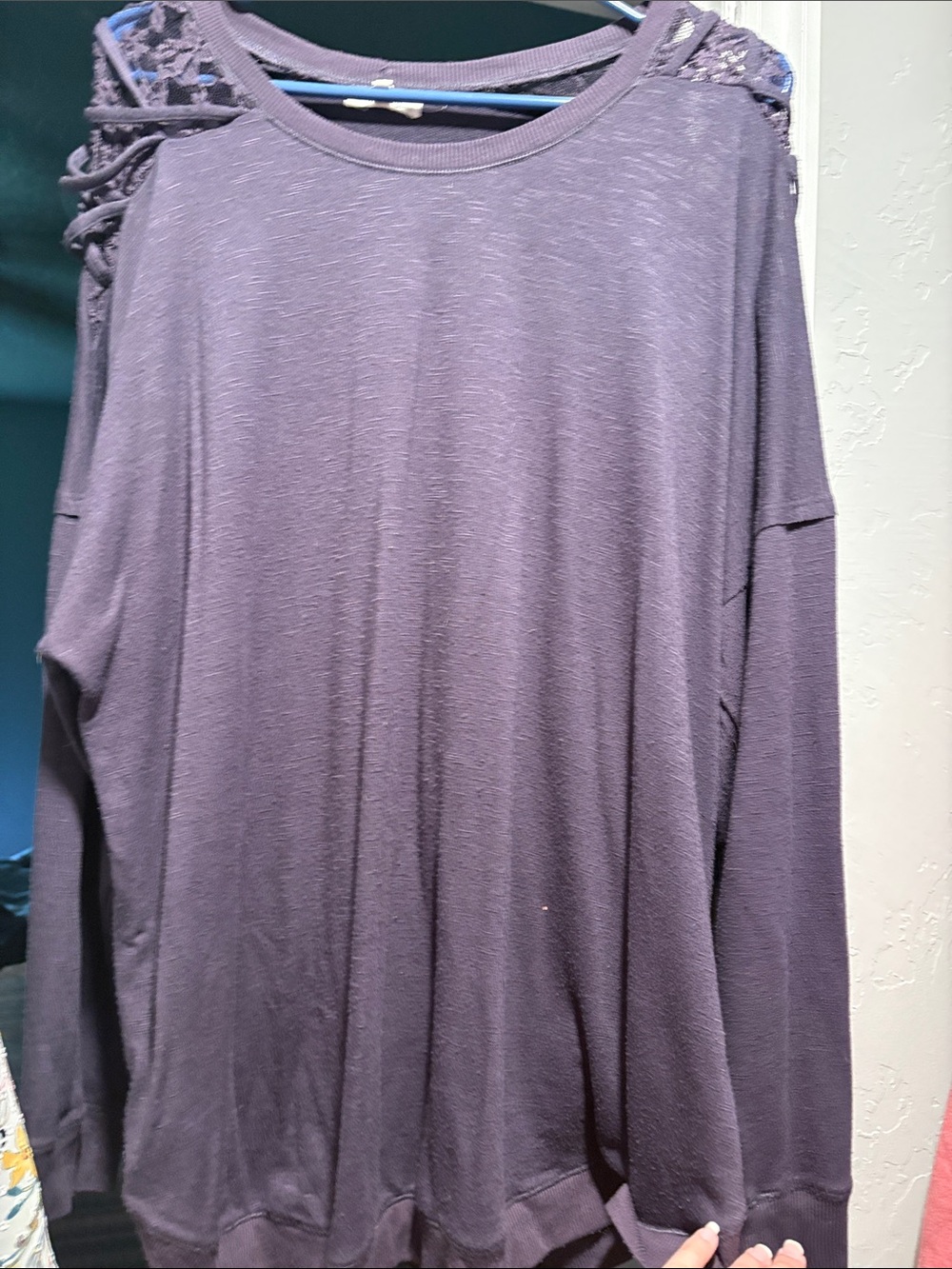 Maurices Lavender Lace-Shoulder Crew Neck Sweater